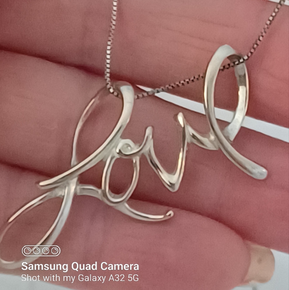 Designer Sterling silver " Love " pendant necklace- 17 in.